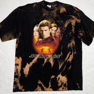 Vintage 2002 Star Wars Attack Of The Clones Black Bleached Shirt Xl Y2k